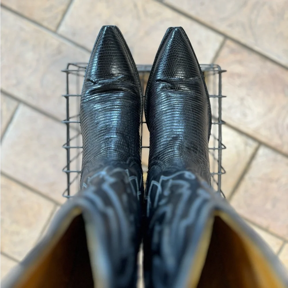 The Stallion Boot and Belt Co Black Lizard Skin Boots Size 7.5 - Picture 3 of 5